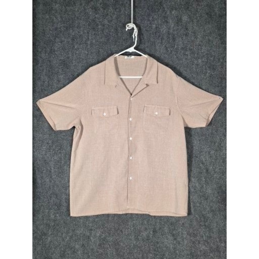 COOFANDY Mens Tan Linen Blend Short Sleeve Camp Collar Button Down Shirt XL 4670